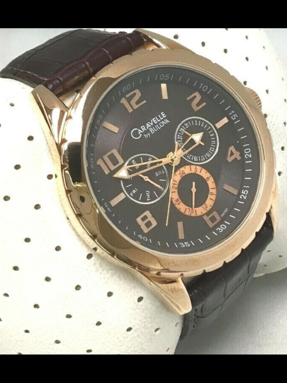 Caravelle by Bulova Rose Gold Tone Men's Watch with Brown Leather Strap